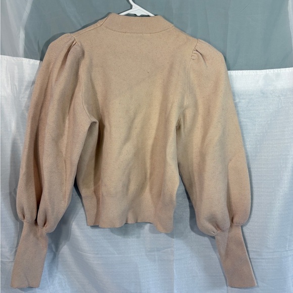 Zara Cream w/ pink hues Knit Sweater puff sleeve - Picture 2 of 6